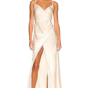 Shona Joy Cream Satin Dress with Slit